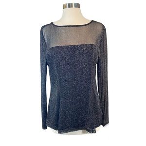 Cache Black Metallic Sparkle Sheer Bodice Top Sz XL (BS)
